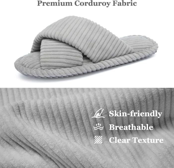 Slippers for Women Memory Foam House Bedroom Corduroy Crossbands Open Toe Slides Sandals Shoes Comfy Trendy Gift for womens Anti-Skid sole - Image 3