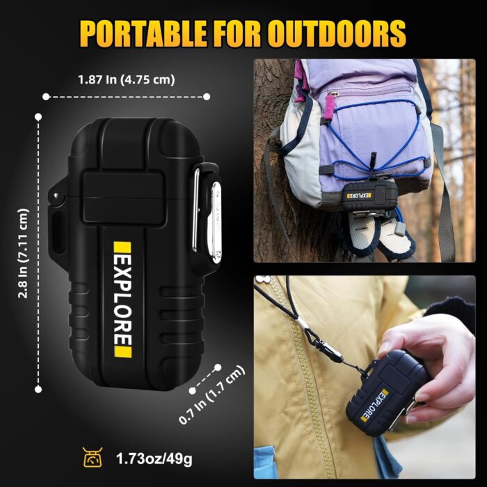 LcFun Waterproof Electric Lighter Windproof Dual Arc USB Rechargeable Flameless Plasma Lighters for Camping Hiking Survival Tactical Gear Gifts for Men Fathers Husband - Image 6
