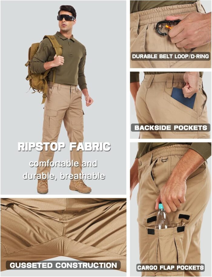 Mens Cargo Work Pants Durable Ripstop Tactical Pants with 7 Pockets Outdoor Water Resistant Hiking Woking Construction Pants - Image 5
