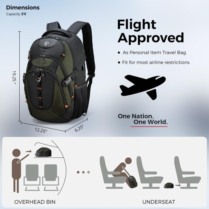 Swissdigital Design Business Laptop Backpack with Smart USB Charging Port, Travel Backpack Fits 15.6 inches Laptops, Water Repellent College Backpack for Men Women, Olive/Black | SD803-26 - Image 7