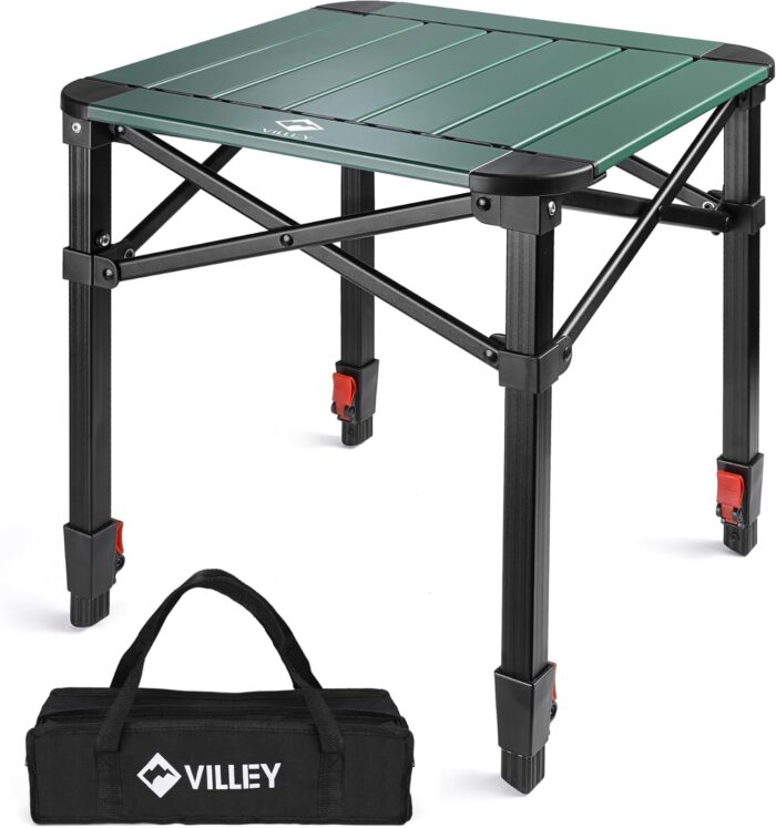 VILLEY Folding Camping Square Table with Carry Bag, Lightweight Aluminum Adjustable Square Table for Outdoor, Camping, Picnic, Backyards, BBQ (S) - Image 8