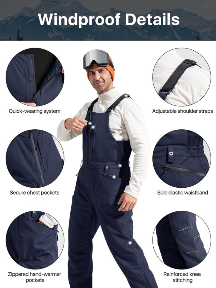 FREE SOLDIER Men's Insulated Waterproof Snow Bibs Ski Overalls - Image 4