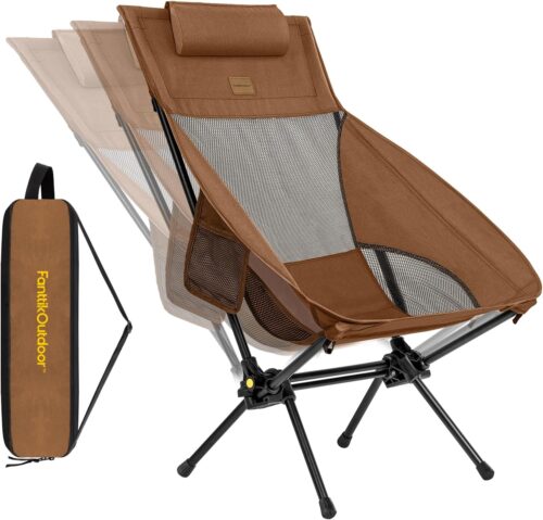 FanttikOutdoor Zeta L8 Max Camping Chair, Portable & Lightweight, Multi-Angle Adjustable, Supports up to 250 lbs, Comfort-Driven Design, High Strength Camping Chair for Travel, Hiking, Fishing (Brown)