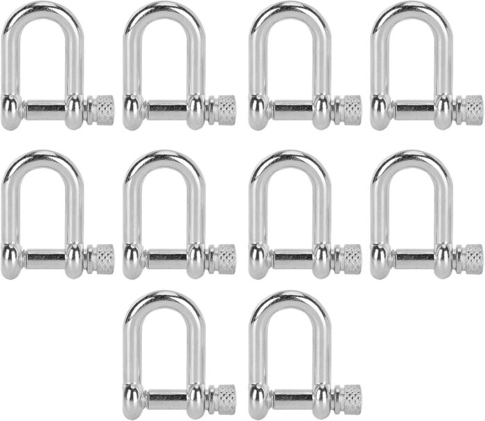 VBESTLIFE 10Pcs U Shaped Shackle Zinc Alloy Bow Shape Load Clamp for Paracord Bracelet Round Screw Pin Anchor Shackle Mountaineering Tool Accessories