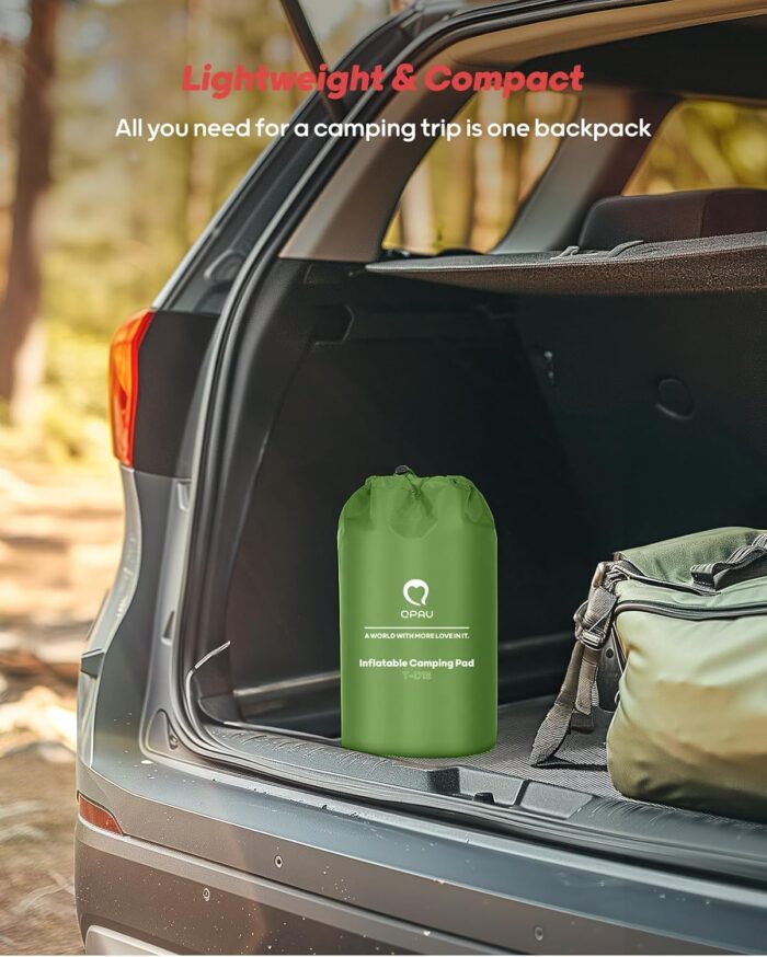 QPAU Camping Sleeping Pad, 2 Person Camping Mat, Enhanced Support for Healthy Comfort Sleep, with Built-in Foot Pump, 4.7 Inch Durable Sleeping Mattress, Hiking, Backpacking and Home - Green-1 - Image 5