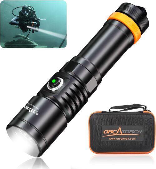 ORCATORCH D710 Scuba Diving Light, 3000 Lumens Super Bright Underwater Flashlight with 6 Degrees Narrow Beam, IP68 Waterproof Night Dive Torch 150 Meters Submersible Light (Black)