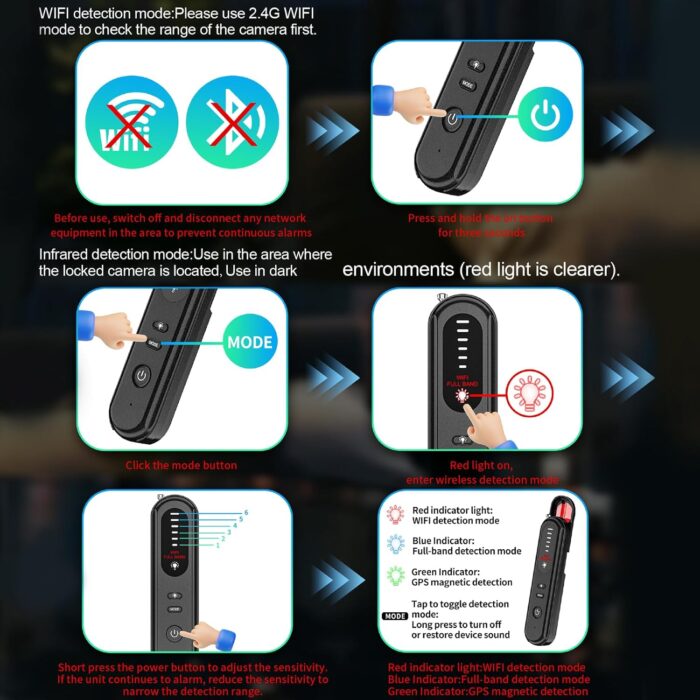 Hidden Camera Detector - 2025 Camera Detector, Hidden Device GPS Detector, Bug Detector, Camera Detector for Hotels, Travel, Office, 5 Levels Sensitivity (Black) - Image 3