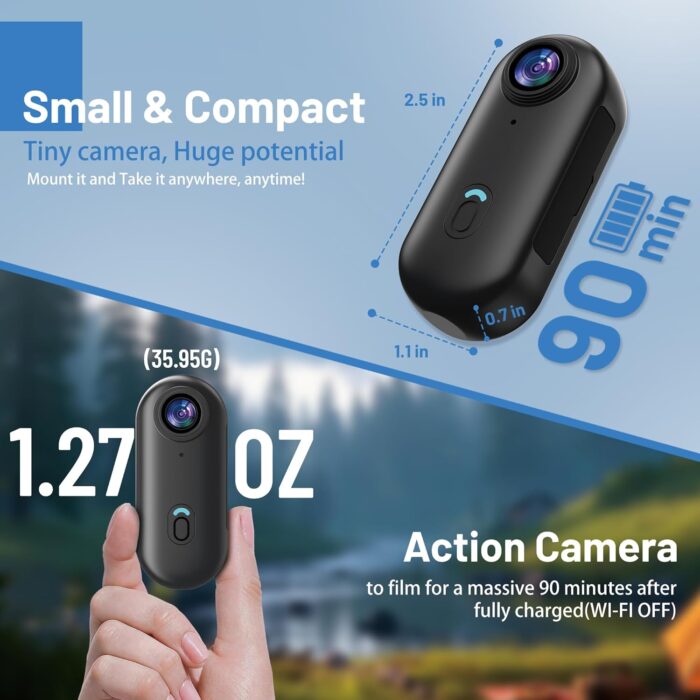 4K Mini Action Camera 128GB Thumb POV Portable Body Cam Wearable Video Recorder with IPX7 Waterproof Underwater Camcorder, Helmet Mount, Magnetic Sport DV for Bike Cycling, Pet, Vlogging(Black) - Image 2