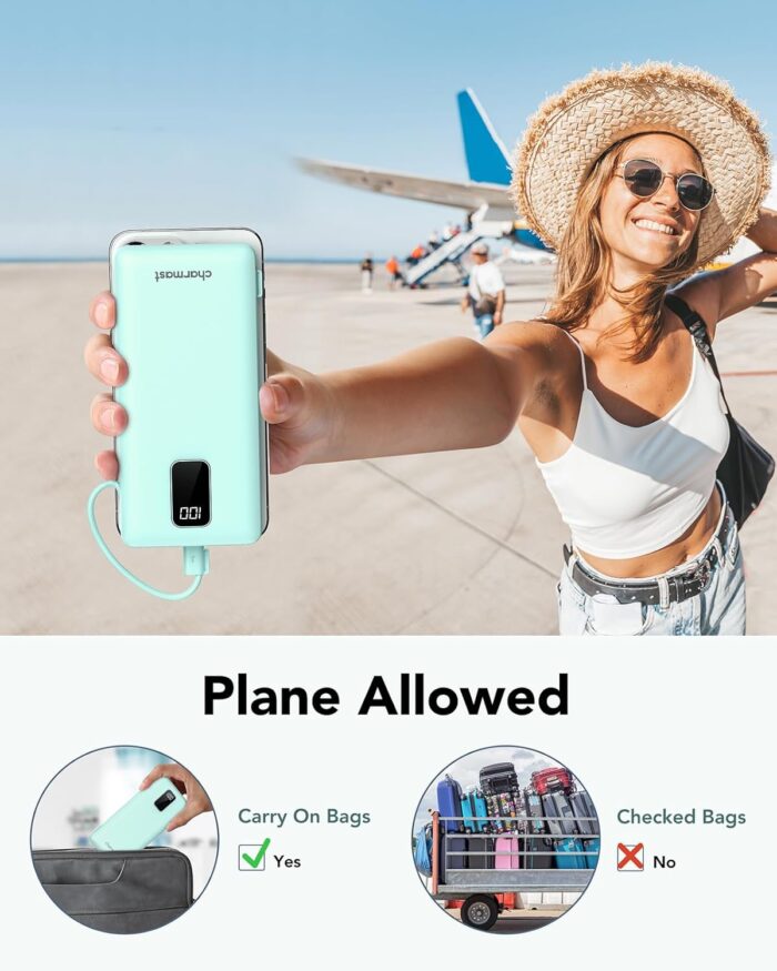 Charmast Portable Charger with Built-in Cables and Plug, 10000mAh USB C Power Bank Fast Charging 15W, External Battery Pack Slim, Travel Essentials Compatible with 16 15 14 13, Samsung Galaxy, iPad - Image 8