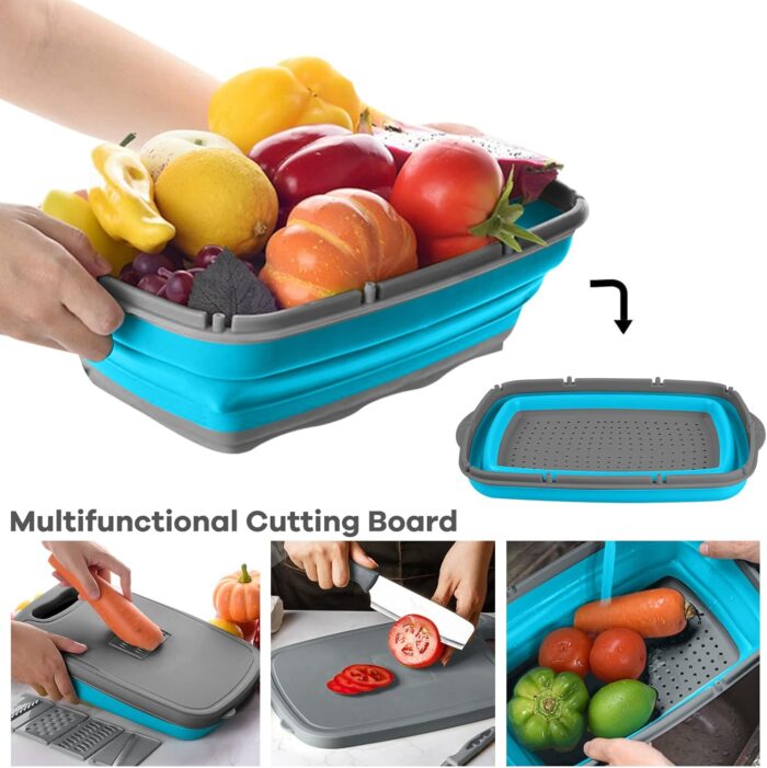 HI NINGER camping cutting board, Collapsible Chopping Board with Colander, 9-In-1 Multi Chopping Board Kitchen Vegetable Washing Basket for Camping,Camping Gifts Camping Accessories for RV Campers - Image 3