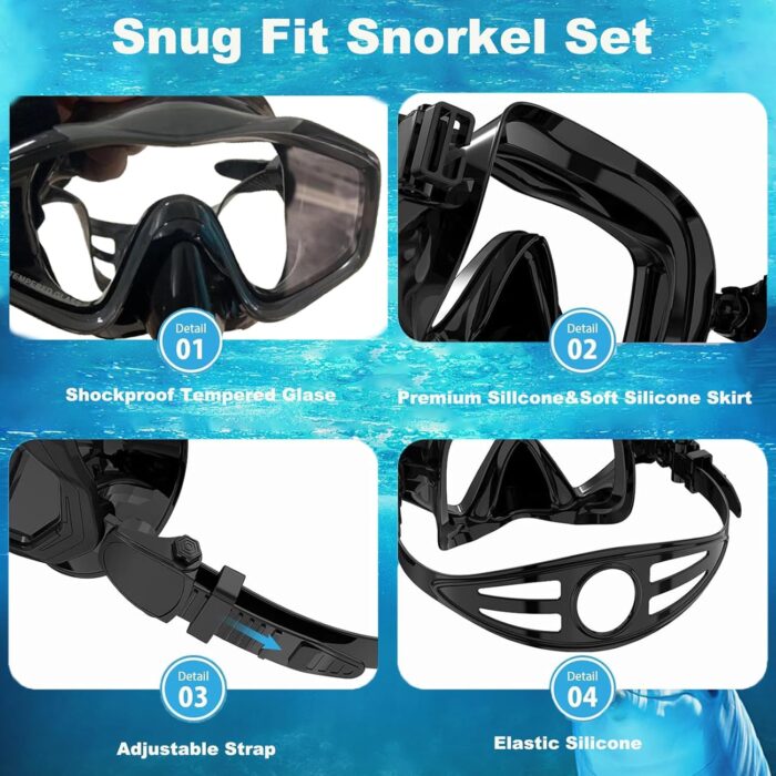 Snorkel Mask Adult,Dry Snorkel Set,Snorkeling Gear for Adults,Panoramic Wide View Swim Mask,Snorkel for Lap Swimming Snorkeling Diving Swimming Travel - Image 5