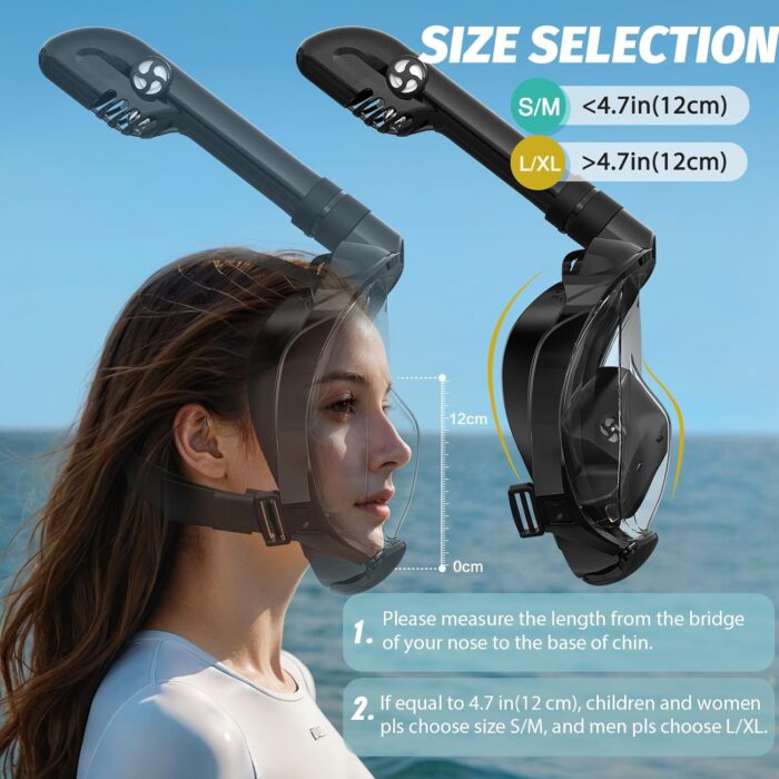 Full Face Snorkel Mask, Snorkeling Gear for Adults Men and Women, 180 Degrees Panoramic View Snorkel Set Anti-Fog Anti-Leak, Dry Top System and Travel Bag for Swimming, Snorkeling - Image 3