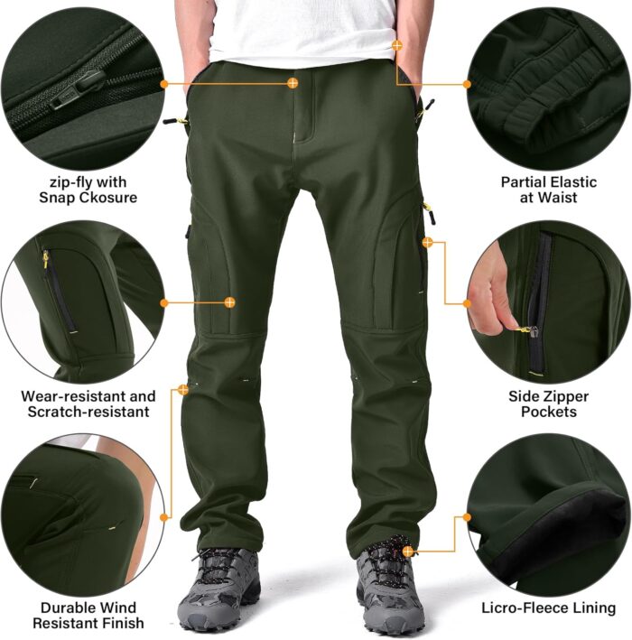 Toomett Men's hiking Snow Pants Skiing Winter Insulated Fleece lined Outdoor Water Repellent camping,walking,fishing - Image 3