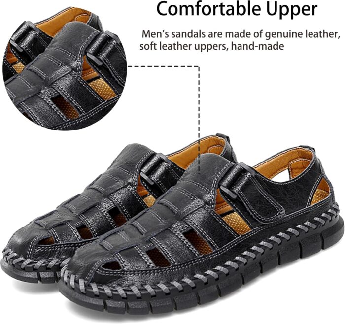 MAIZUN Men's Sandals Closed Toe Outdoor Leather Sandals Hiking Waterproof Athletic Fisherman Sandals Summer Adjustable Beach Water Sandals - Image 3