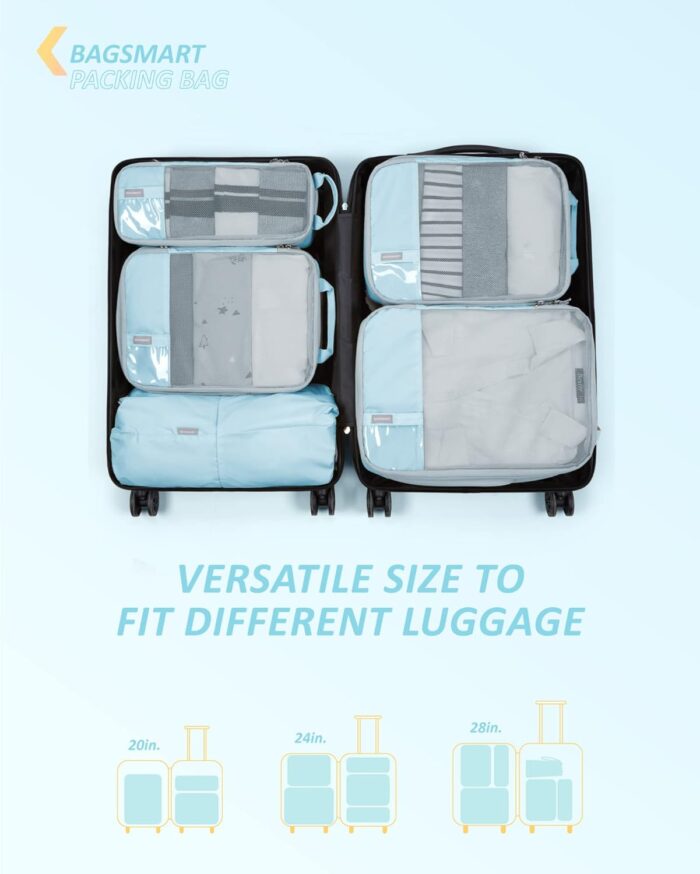 BAGSMART 6 Set Compression Packing Cubes - Lightweight Travel Essentials, Durable Luggage Organizer - Image 3