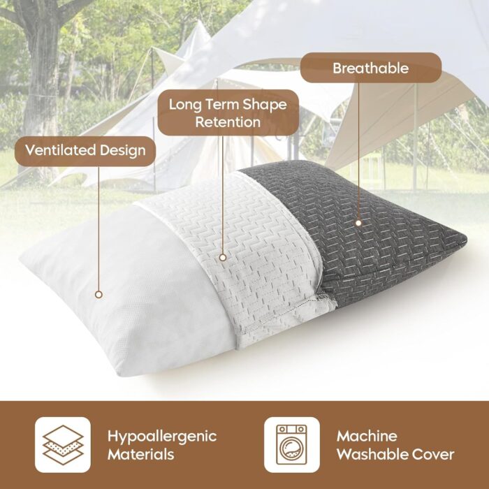 Small Shredded Memory Foam Pillow, Camping Pillow Travel Pillow - Compressible Medium Firm, Breathable Cover, Ideal Backpacking Hiking, Airplane and Car - Image 2