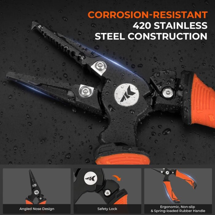 KastKing Paradox Fishing Tools Set, Stainless Steel 9" Bait Shears, 7.5" Angled Nose Pliers & 9" Fillet Knife with Non-Slip Grips and Protective Sheaths - Image 2