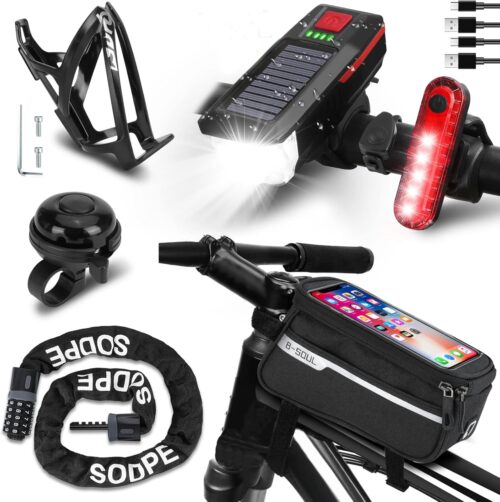 Bicycle Accessories - USB Rechargeable Light Set, Lock, Water Cup Seat, Bag, Bell