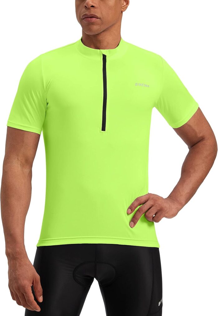 Bikewa Men's Cycling Jersey Moisture Wicking Short Sleeve UPF Half Zip Bike Road Riding Biking Shirts for Men Zipper Pockets - Image 2