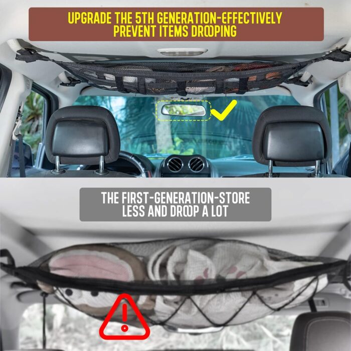 Car Ceiling Cargo Net Pocket Storage Net,29.5"x19.7" Adjustable D-Buckle to Reduce Sagging Roof Storage Organizer,Double-Layer Mesh SUV for SUVs,Road Trips,Car Camping Essentials - Image 3