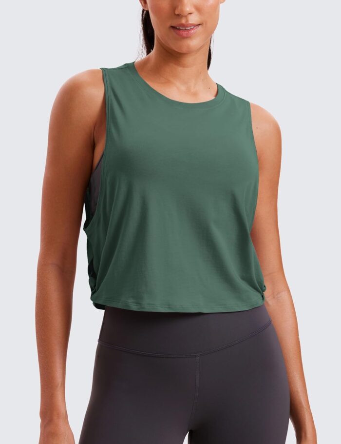 CRZ YOGA Pima Cotton Cropped Workout Tank Tops for Women - Sleeveless Sports Athletic Yoga Running Gym Crop Shirts - Image 2
