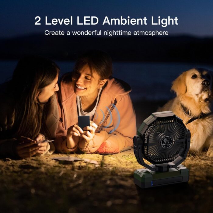 FRIZCOL 3-in-1 Camping Fan - Portable Fans Rechargeable - 24000mAh Battery Powered Fan(140Hrs) with Light & Remote for Indoor, Outdoor, Tent, Travel, BBQ, Fishing, Jobsite - Green - Image 5