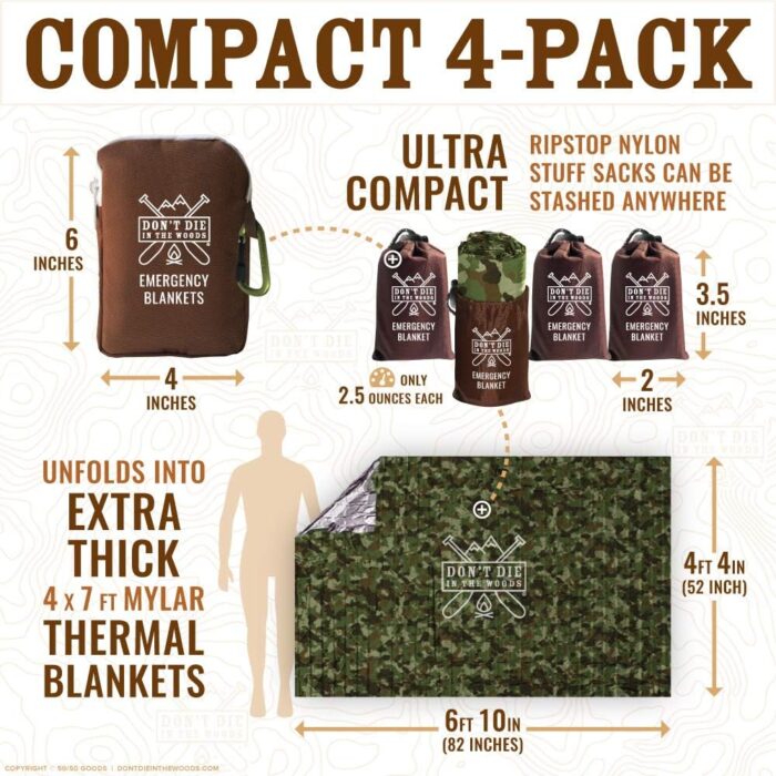 World’s Toughest Emergency Blankets [4-Pack] Extra-Thick Thermal Mylar Foil Space Blanket | Waterproof Ultralight Outdoor Survival Gear For Hiking, Camping, Running, Emergency, First Aid Kits [Camo] - Image 3