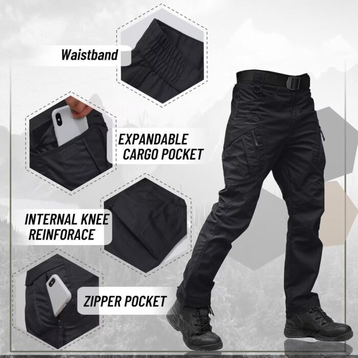 TACVASEN Men's Tactical Pants 9 Pockets Cargo Hiking Pants Lightweight Work Pants for Men Construction Water Resistant - Image 4