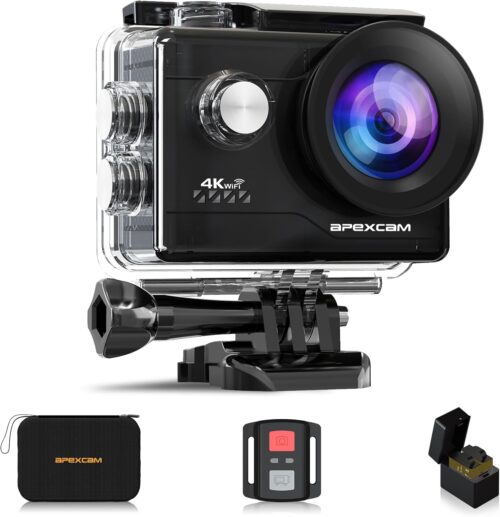 Apexcam Action Camera 4K Sports Cameras 20MP 40M 170°Wide-Angle WiFi Waterproof Underwater Camera with 2.4G Remote Control 2 Batteries 2.0'' LCD Ultra HD Camera with Mounting Accessories Kit