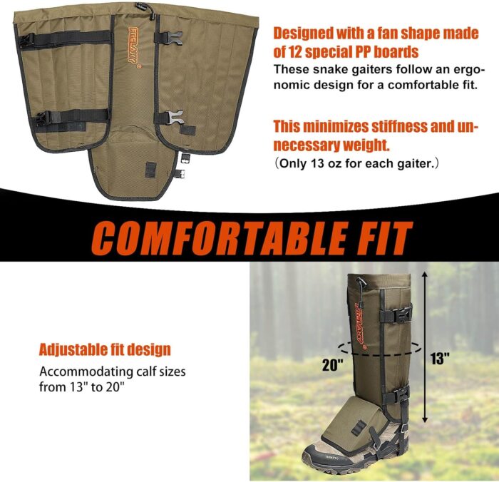 Frelaxy Snake Gaiters, Waterproof Snake Guard Chaps, Snake Bite Protection for Lower Legs, Adjustable Snake Proof Gaiters for Hunting/Outdoor Working, Fit for Men & Women - Image 5