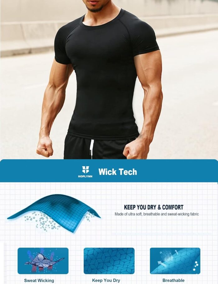 4/5 Pack Workout Compression Shirts Men Long/Short Sleeve Rash Guard Athletic Undershirt Gear T Shirt for Sports - Image 3