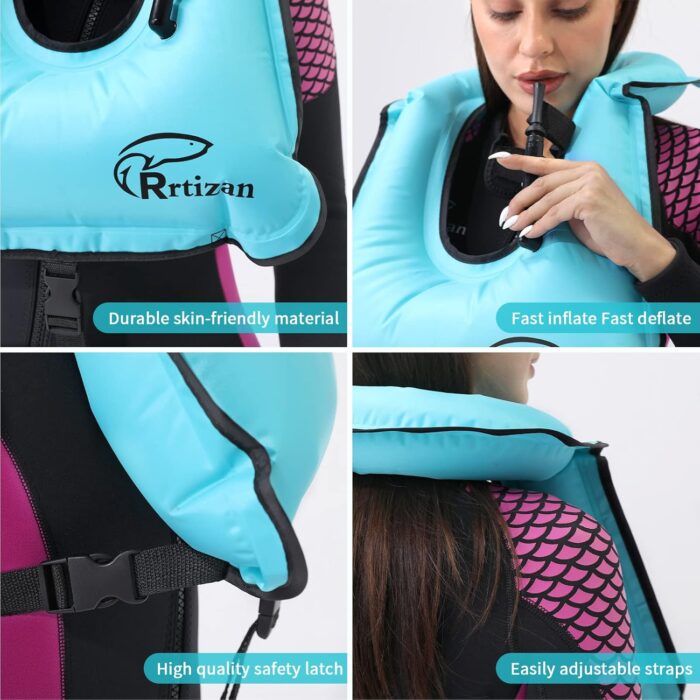 Rrtizan Snorkel Vest, Adults Portable Inflatable Swim Vest Jackets for Snorkeling Swimming Diving Safety - Image 3