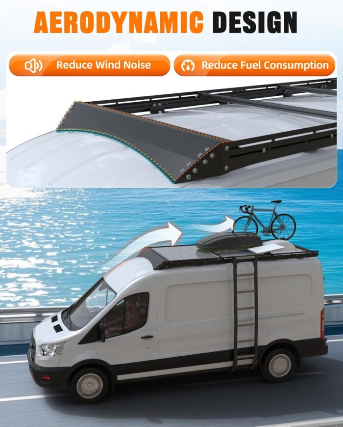 MELIPRON Camper Van Roof Rack Fit for Ford Transit 148" WB Low/Medium/High Roof, Low Profile Roof Rack with 4040 Crossbars, Van Life Essentials - Image 3