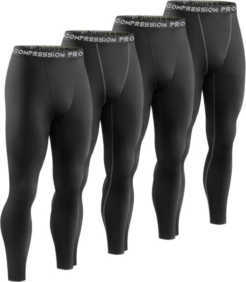 4 Pack Men Thermal Compression Pants,Fleece Lined Heated Leggings for Cold Weather Sports Athletic Winter Baselayer