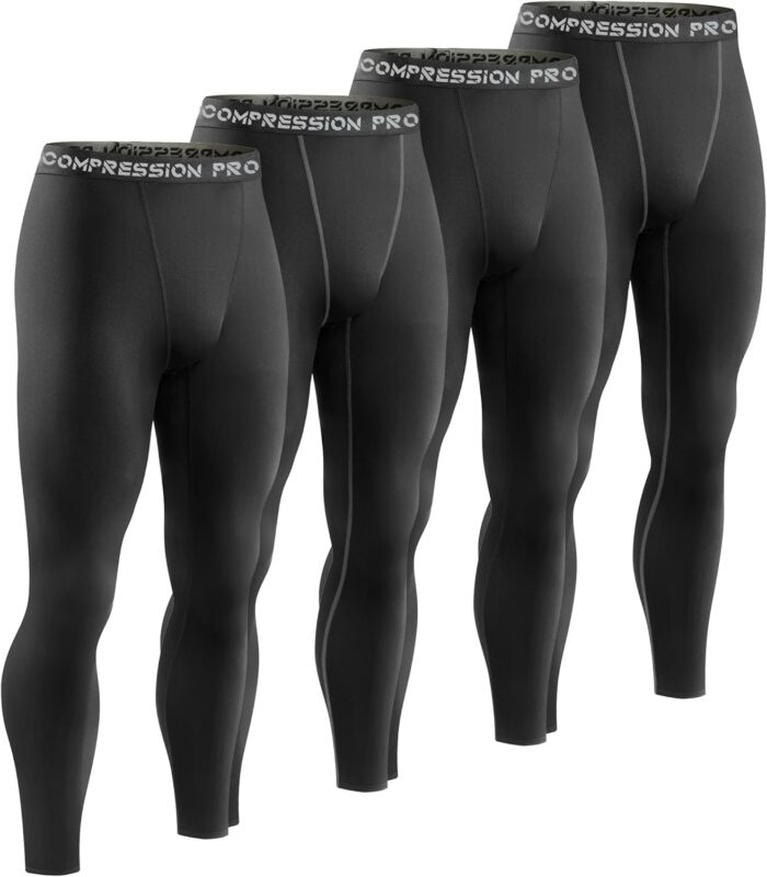 4 Pack Men Thermal Compression Pants,Fleece Lined Heated Leggings for Cold Weather Sports Athletic Winter Baselayer