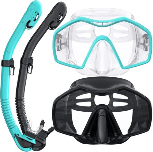 Snorkeling Gear for Adults, Dry Top Snorkel Mask Adult, Snorkel Set with 180°Panoramic Wide View, Anti-Fog Scuba Diving Mask for Snorkeling Swimming Travel