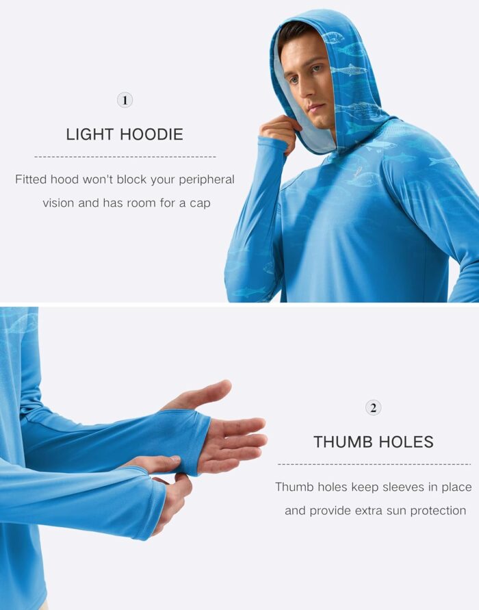 Pudolla Men's Sun Protection Hoodie Shirts UPF 50+ Rash Guard SPF Long Sleeve Fishing Shirt for Men Swim Hiking Boating - Image 5