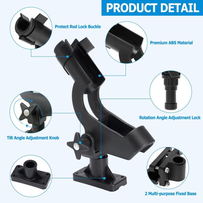 LBW Boat Fishing Rod Holders Side Deck Mount Kayak Rod Holder Adjustable Fishing Pole Holders for Boat Canoe Rail Mount 2 Pack - Image 2