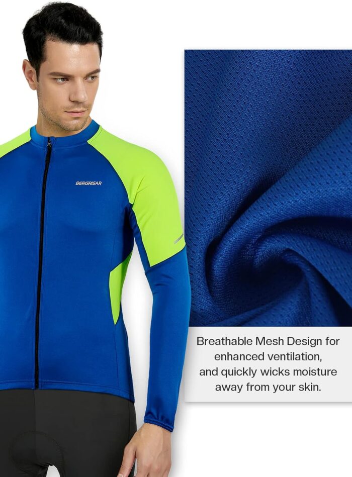 BERGRISAR Men's Basic Cycling Jerseys Long Sleeves Bike Bicycle Shirt Zipper Pockets BG012 - Image 2