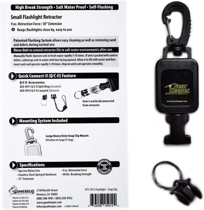 Gear Keeper Locking Small Scuba Dive Light Retractor - Scuba Gear with Medium Mount, Swiveling Snap Clip & QC-II Split Ring Accessory - Scuba Diving Accessories - Made in USA - Image 3