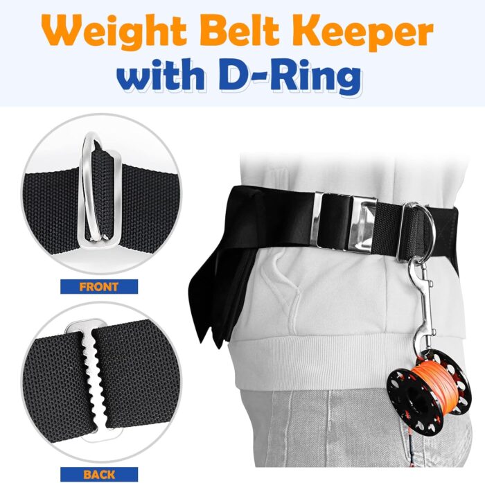 2Pack Weight Belt Keeper, 5cm/2'' Stainless Steel Serrated Scuba Diving Weight Belt Retainer Stopper with D Ring for Dive Gear and BCD Accessories - Image 2