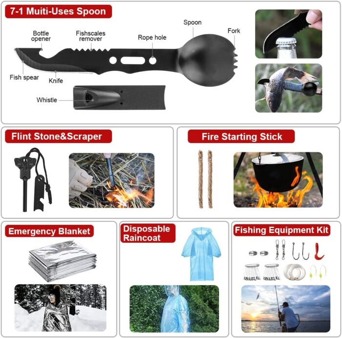 Survival Kits,222 PCS Emergency Survival Gear First Aid Kits with Molle System Compatible Bag Outdoor Camping Gear Emergency Kits for Hunting,Hiking,Fishing, Gifts for Men Women - Image 6