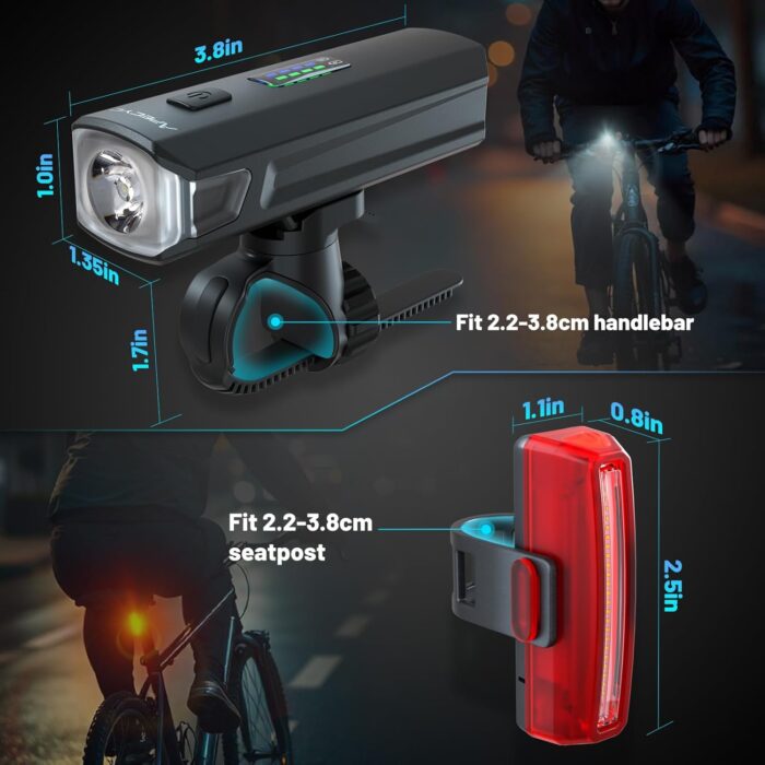Bike Lights for Night Riding, 1200 Lumen Bicycle Front Headlight and Back Taillight with 4+5 Light Modes, USB Rechargeable Bright Bike Headlights for Cyclists and Commuters - Image 8