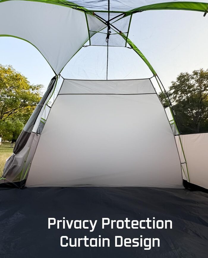 8 Person Larger Extended Dome Camping Tent with 3 Rooms, Waterproof Semi-Freestanding Family Outdoor Tent with Spacious Interior and Mesh Windows - Image 7