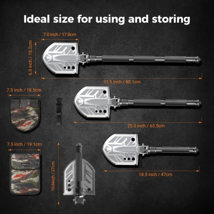 Sahara Sailor Unbreakable Tactical Shovel-180 Degree Folding Shovel-Camping Shovels - 23 in 1 Survival Gear and Equipment Multifunctional Camping Gear Survival Tools for Caping Hiking - Image 5