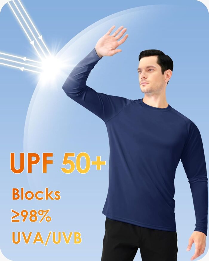 Boladeci Men's UPF 50+ Sun Protection UV SPF Shirts Long Sleeve Lightweight Quick Dry Swim T-Shirts Rash Guard - Image 2