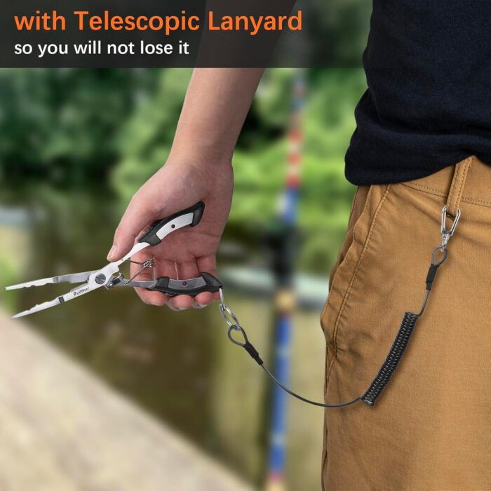Stainless Steel Fishing Pliers,Needle Nose Pliers Fishing,Fishing Pliers Hook Remover,Fishing Pliers Kit with Lanyard,Braid Cutter Rustproof Fishing Multitool for Saltwater Freshwater - Image 5