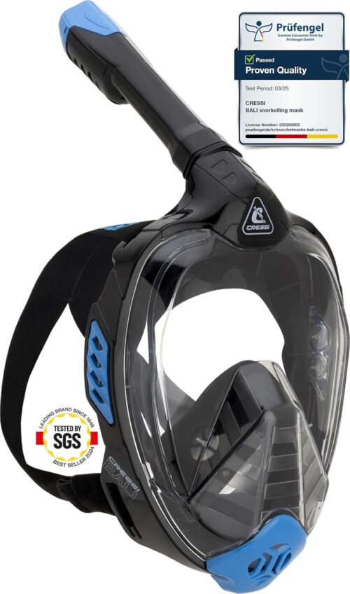 Cressi Adult Snorkeling Full Face Mask - Wide Clear View, Anti-Fog System - Easy Breathing: Safety First - Bali: Designed in Italy