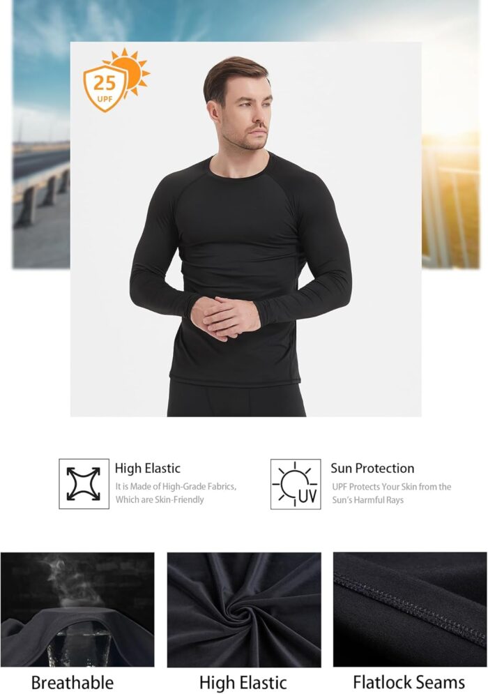 5 Pack Men's Compression Shirts Long Sleeve Athletic Workout Sports Undershirt Base Layer Top for Winter - Image 4