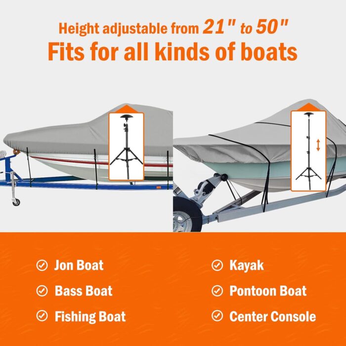 i Cover Boat Cover Support Pole - Adjustable Iron Alloy Supporting Poles, Telescoping Tarp Accessories System with Tripod Base for Jon Pontoon Boats, 2PK - Image 2
